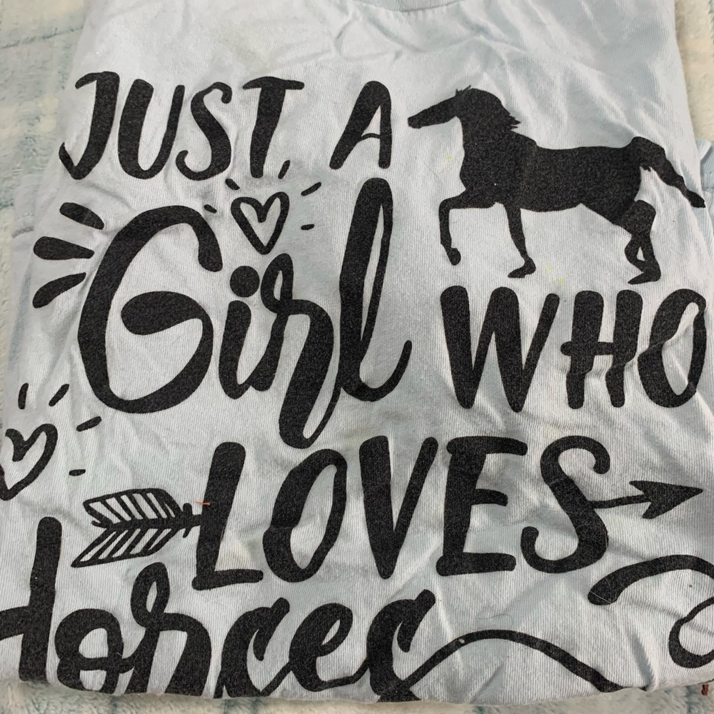 Just a Girl who Loves Horses tee, pale blue, size M (8)
